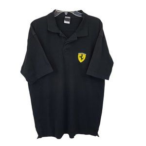 Ferrari Men's Black Button Front Short Sleeve Collared Athletic Sports Shirt L
